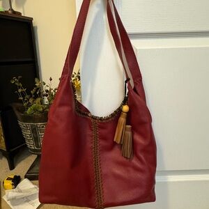 The Sak Red Leather Shoulder Bag with Tassel